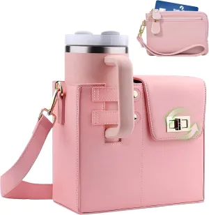 Stanley Purse Cup Holder Bag, Outdoor Portable Stanley Cup Bag for Tumbler Women Crossbody Bag with Sports Bottle Holder