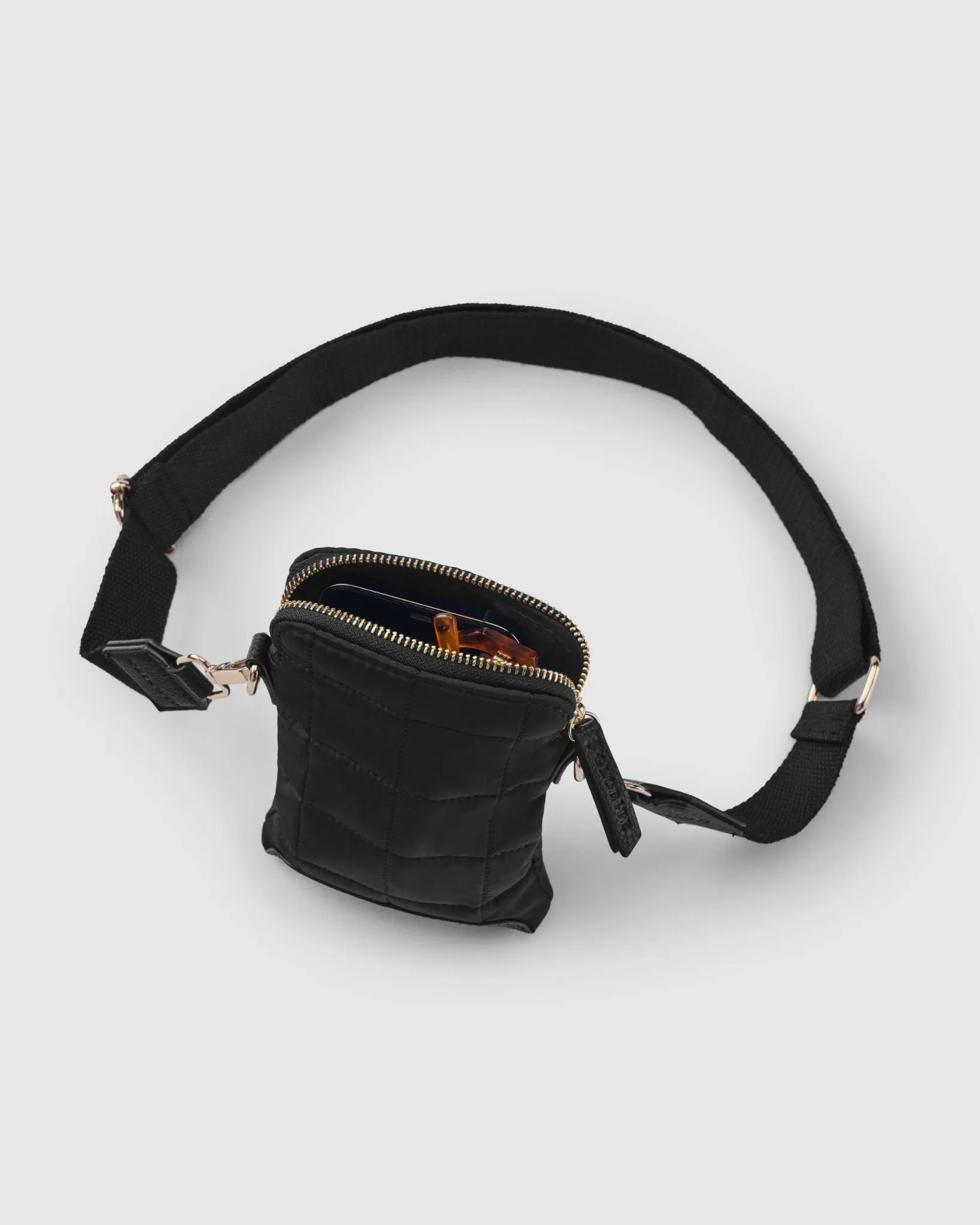 Stella Quilted Crossbody Phone Bag - Onyx Black