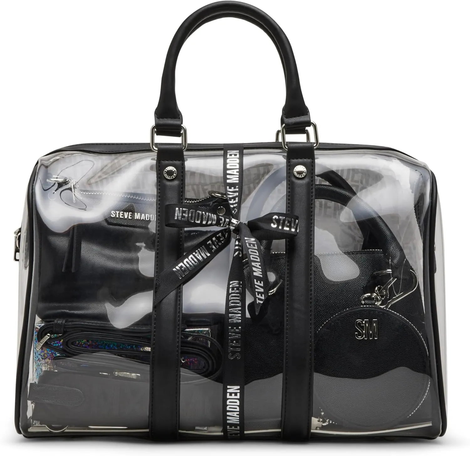 Steve Madden Warren Satchel Gift Set, Black Clear
