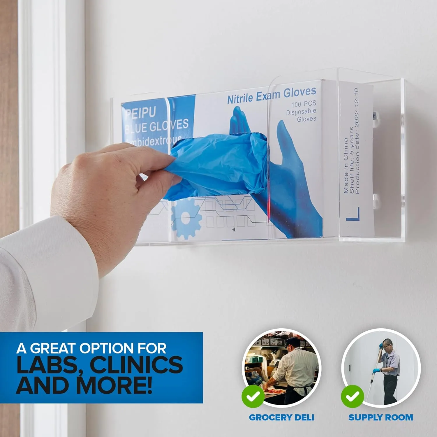 Stock Your Home Acrylic Single Gloves Dispenser, Tissue Box Shelf, Glove Holder Wall Mount, for Kitchen, Cleaning Closet, Lab, Exam, Office