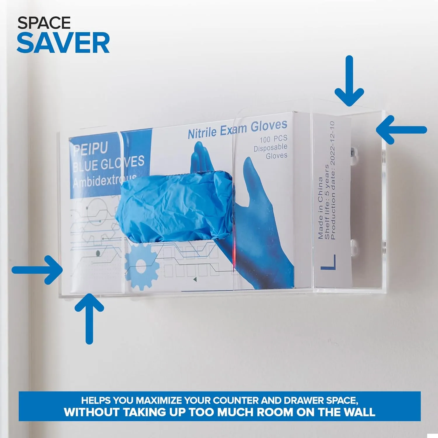 Stock Your Home Acrylic Single Gloves Dispenser, Tissue Box Shelf, Glove Holder Wall Mount, for Kitchen, Cleaning Closet, Lab, Exam, Office
