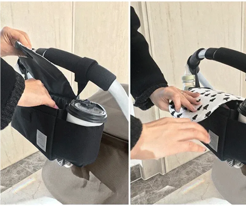 Stroller Bag Organizer – Universal Baby Accessories Trolley Bag with Cup Holder for Newborn Travel Convenience