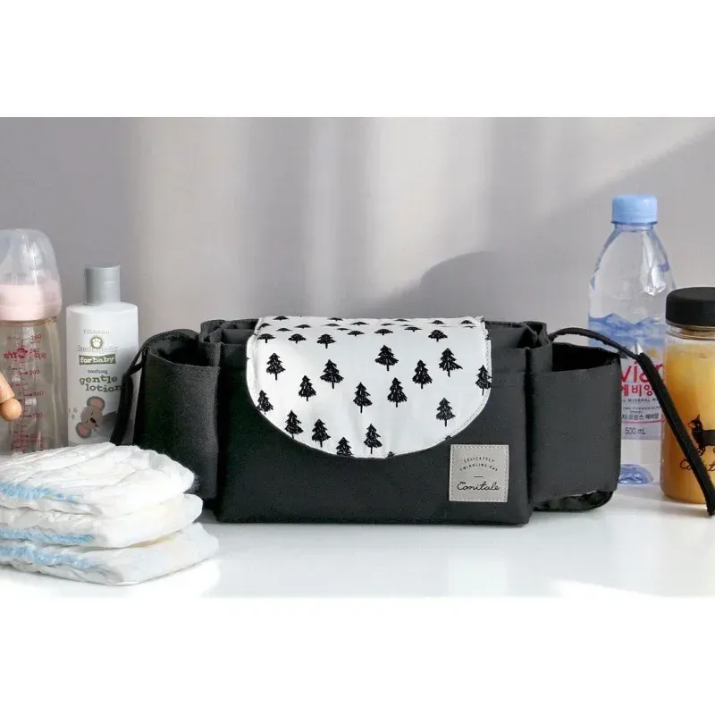 Stroller Bag Organizer – Universal Baby Accessories Trolley Bag with Cup Holder for Newborn Travel Convenience