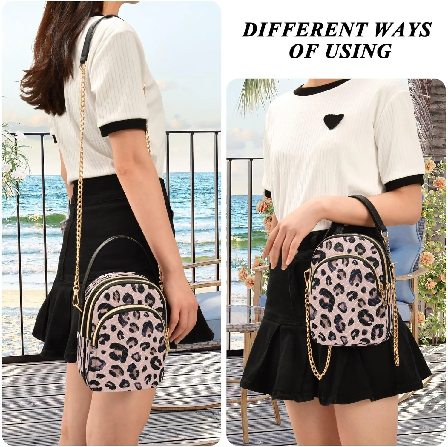 SUABO Crossbody Bags for Women Black White Cow Print Women's Crossbody Handbags Wallet Phone Bag Chain Purses Shoulder Bags