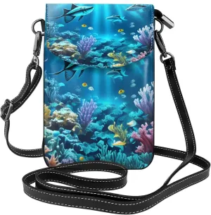 Submarine Coral Rays Crossbody Bag, Leather Crossbody Flap Mobile Phone Bag.# Fashion Tassel Wallet Designed For Women.
