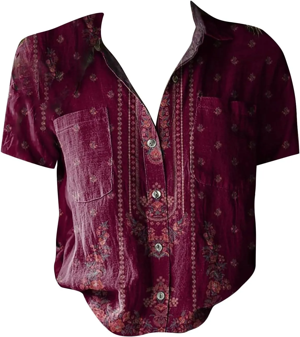 Summer Tops for Women 2025 Trendy Boho Floral Print Shirt Short Sleeve Button up Peasant Blouses Casual Loose Outfits