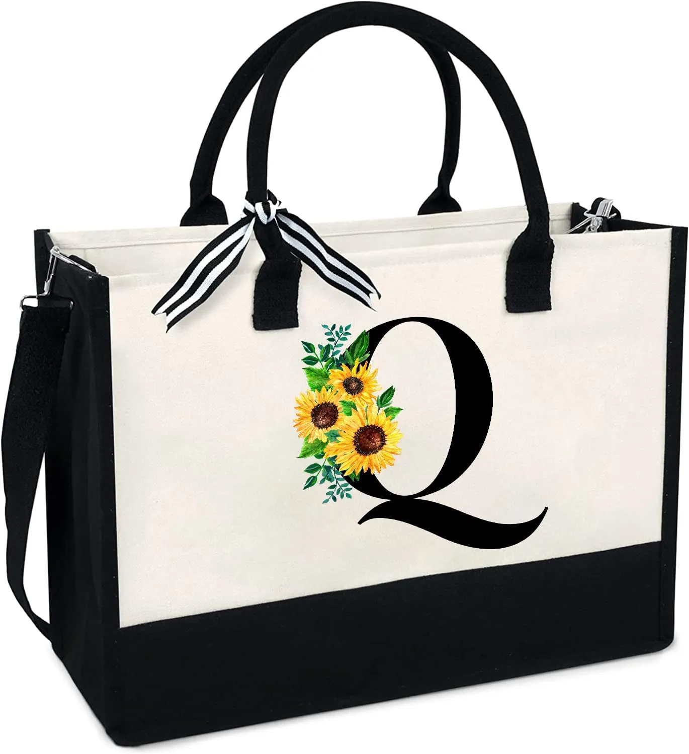 Sunflower Tote with Zipper Pocket, 13oz Monogram Tote Bags for Women, Birthday, Christmas, Teacher Gifts