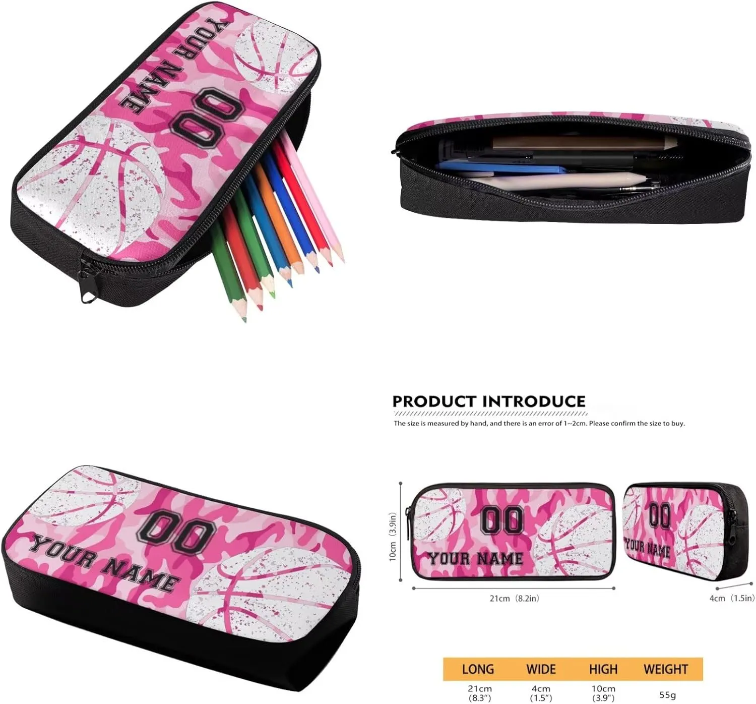 Suobstales Basketball Print Backpack with Lunch Box Pencil Case Messenger Bag Set for Kids Elementary Preschool School Bookbag Pink Camo Design 4-in-1 Student Back Packs Satchel Travel Daypack