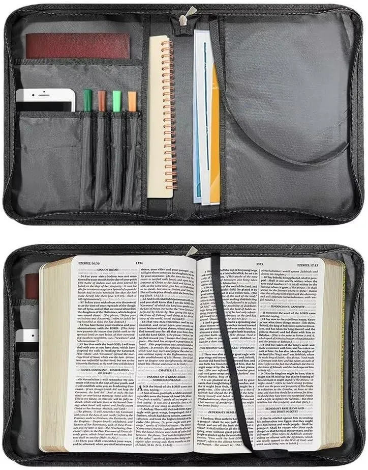 Suobstales Butterfly Flower Print Faux Leather Bible Cover for Men Women Be Joyful in Hope Waterproof Christian Bible Case with Handle & Adjustable Strap, Crossbody Bag Carrying Book Case Handbag, L