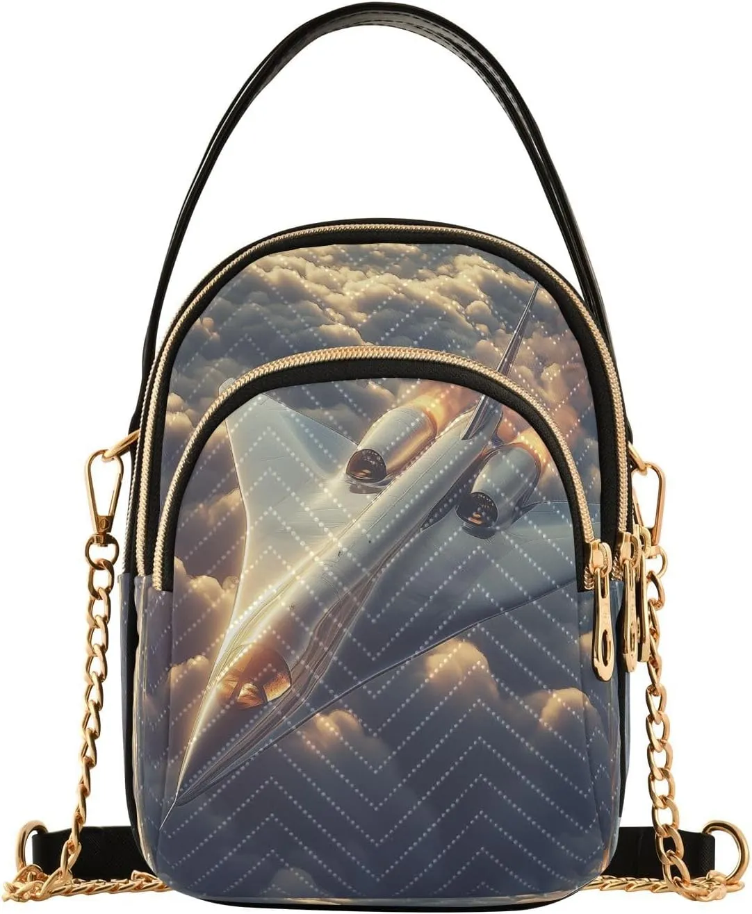 Supersonic Jet Women Trendy Quilted Crossbody Bag Sling Bags Handbags with Chain Strap Travel Cross Body Cell Phone Purses Bags