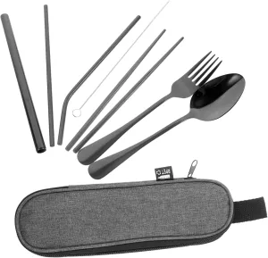 SUPVOX 1Set Portable Travel Dinnerware Set Utensil Kit with Storage Bag Cleaning Brush and Straw Compact and Tableware for