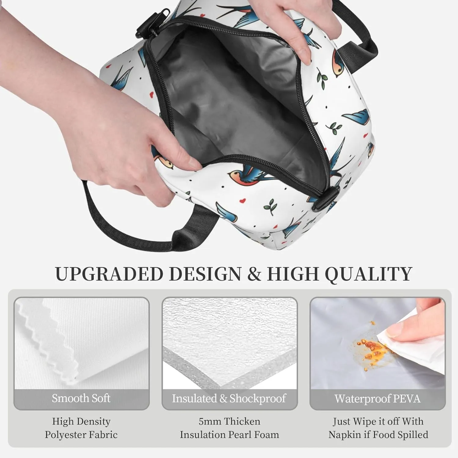 Swallows Lunch Bag Hand Tote Crossbody Insulated Lunch Bag Large Portable Lunch Box
