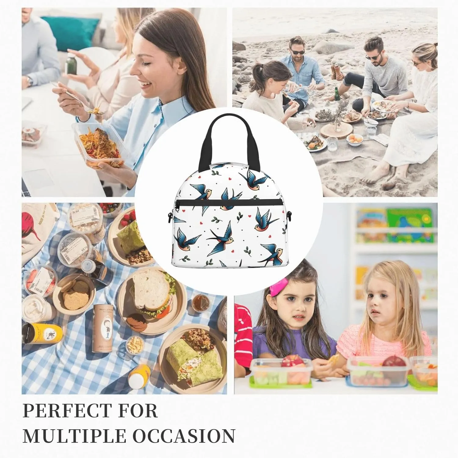 Swallows Lunch Bag Hand Tote Crossbody Insulated Lunch Bag Large Portable Lunch Box