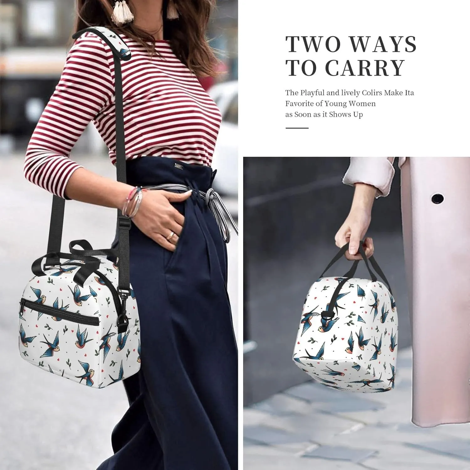 Swallows Lunch Bag Hand Tote Crossbody Insulated Lunch Bag Large Portable Lunch Box