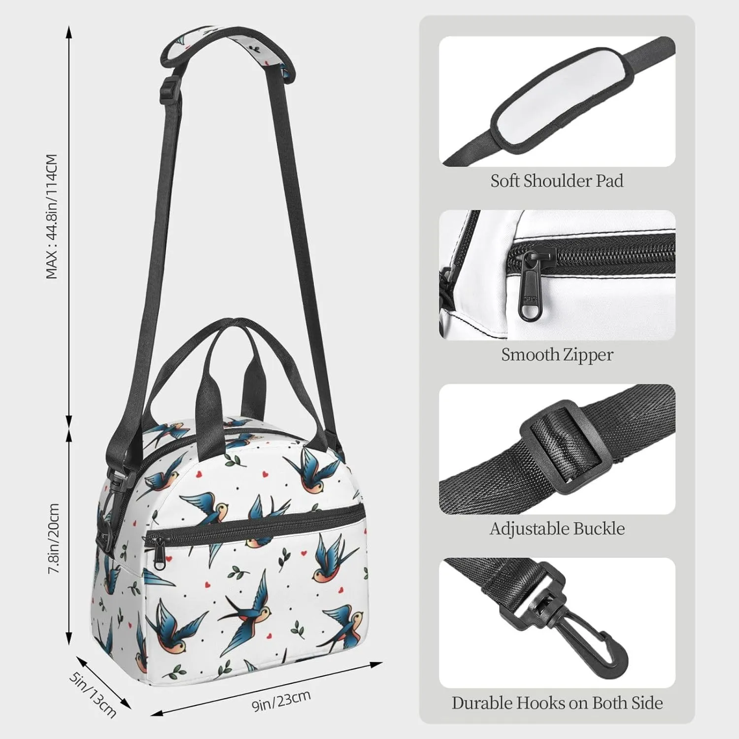 Swallows Lunch Bag Hand Tote Crossbody Insulated Lunch Bag Large Portable Lunch Box