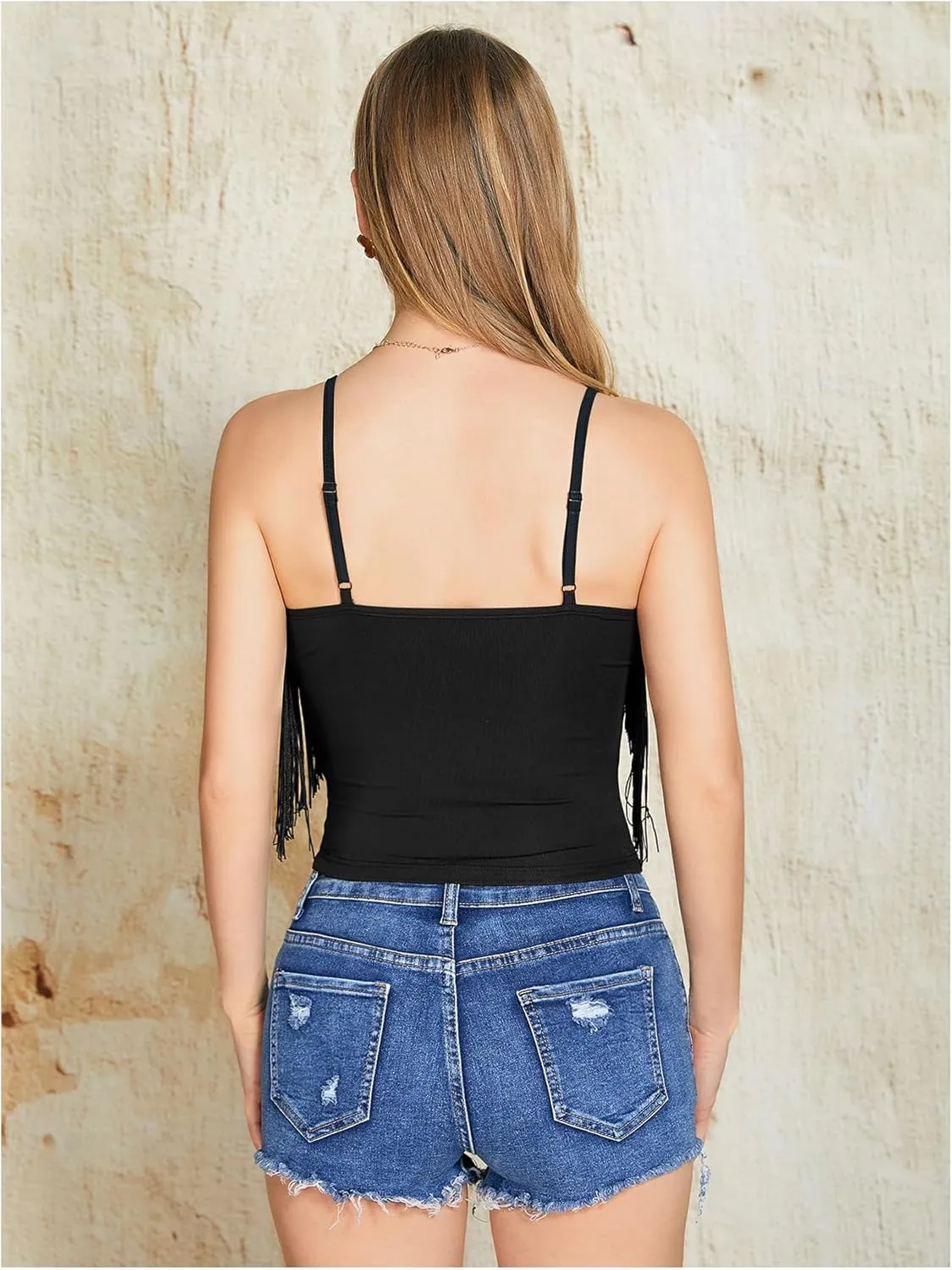 SweatyRocks Women's Fringe Sleeveless Boho Tassel Tank Top Slim Fit Cami Summer Tops