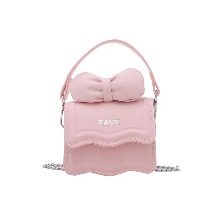 Sweet Bow Children's Small Square Shoulder Bags Lovely Women Girls Mini Crossbody Bag Cute Princess Coin Purse Chain Handbags