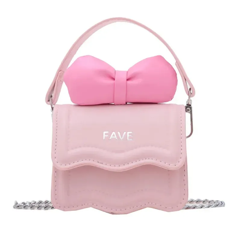 Sweet Bow Children's Small Square Shoulder Bags Lovely Women Girls Mini Crossbody Bag Cute Princess Coin Purse Chain Handbags