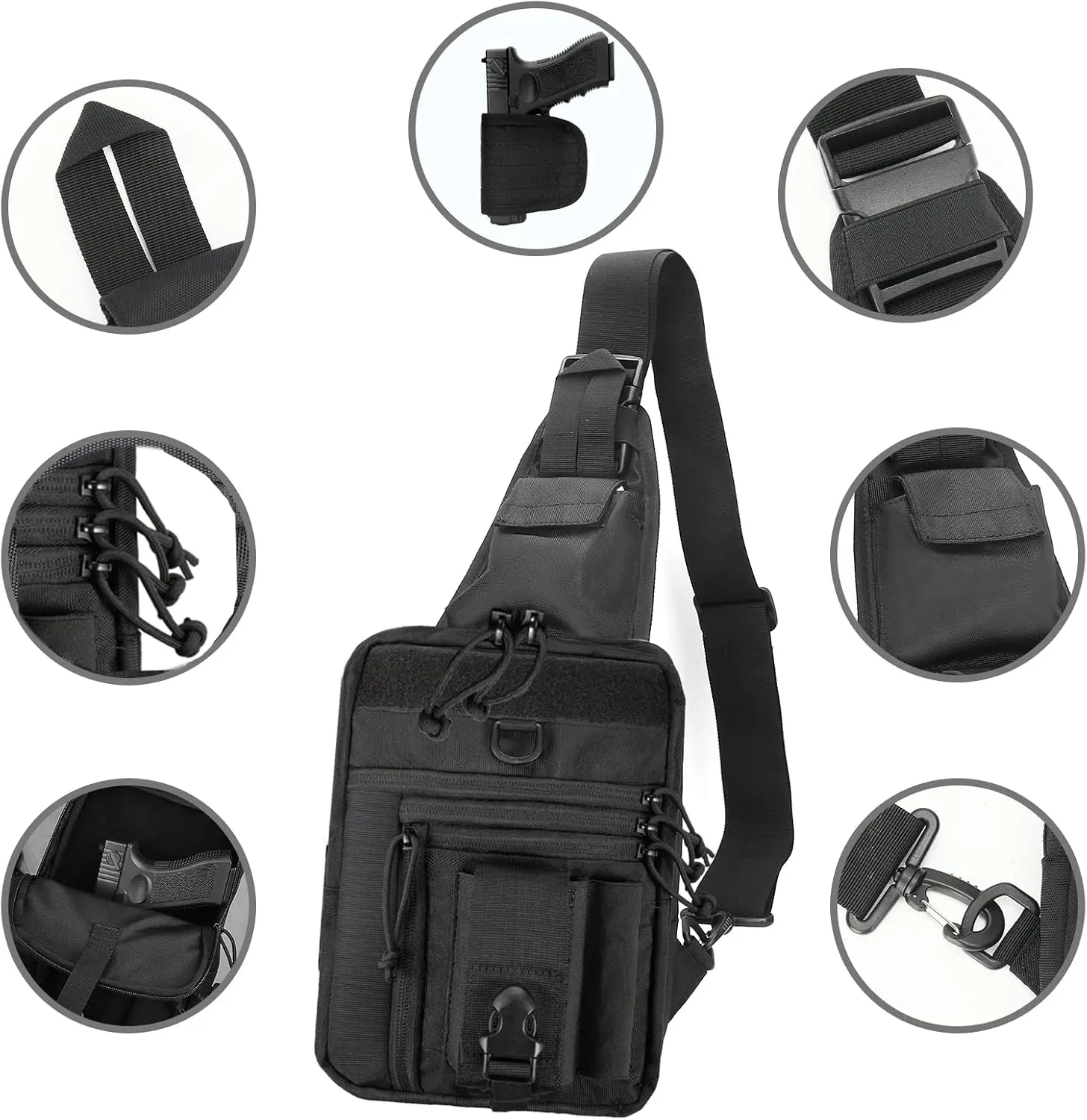 Tactical Chest Sling Pistol Bag Concealed Carry Handgun Chest Crossbody Pack Holster Shoulder Bag