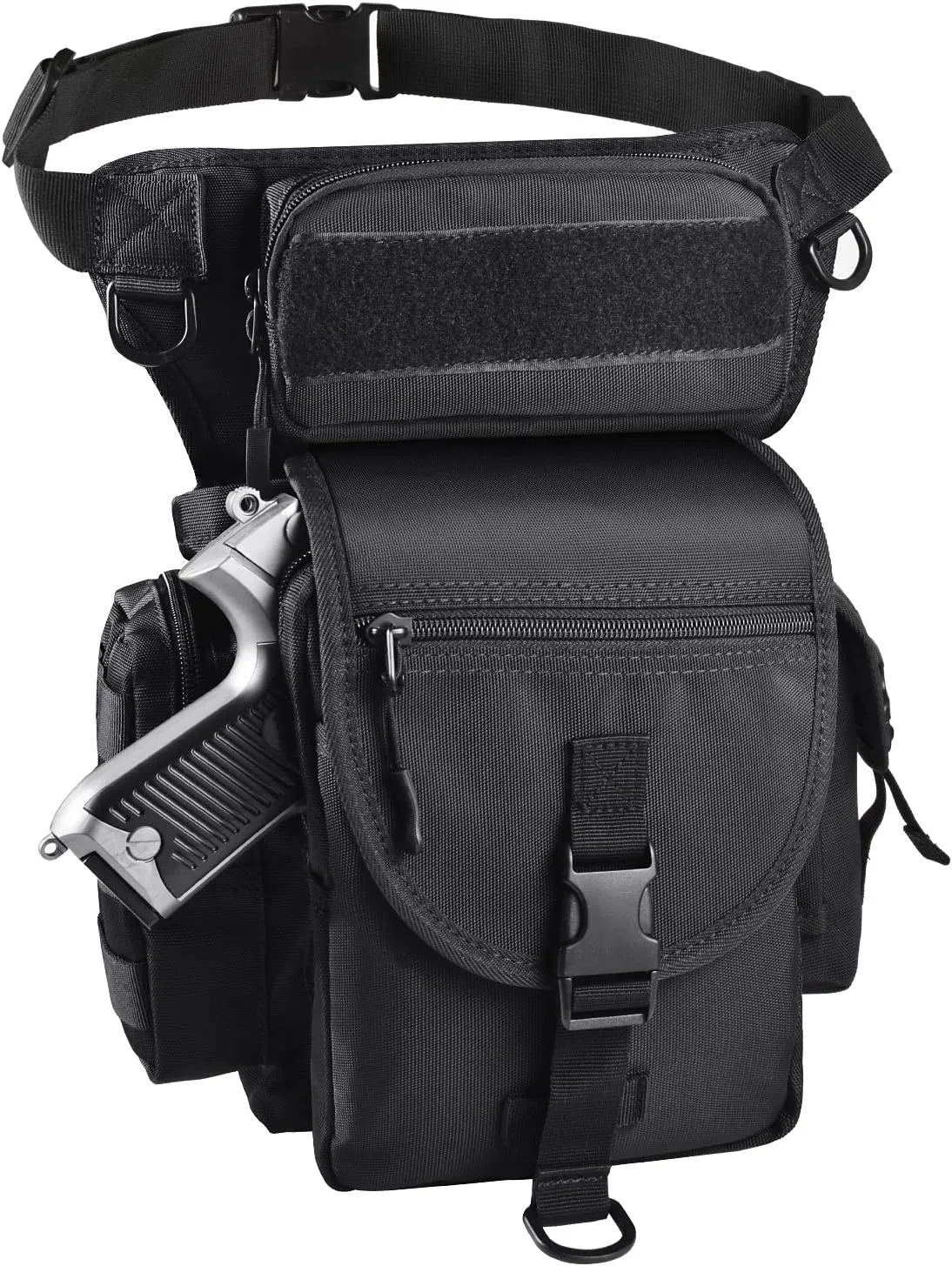 Tactical Drop Leg Bag with Pistol Holster - Leg Panel Thigh Leg Waist Bag Fanny Pack Multipurpose Carry Concealed Gun Ammo Pouch for Handgun Shooting Range Sport