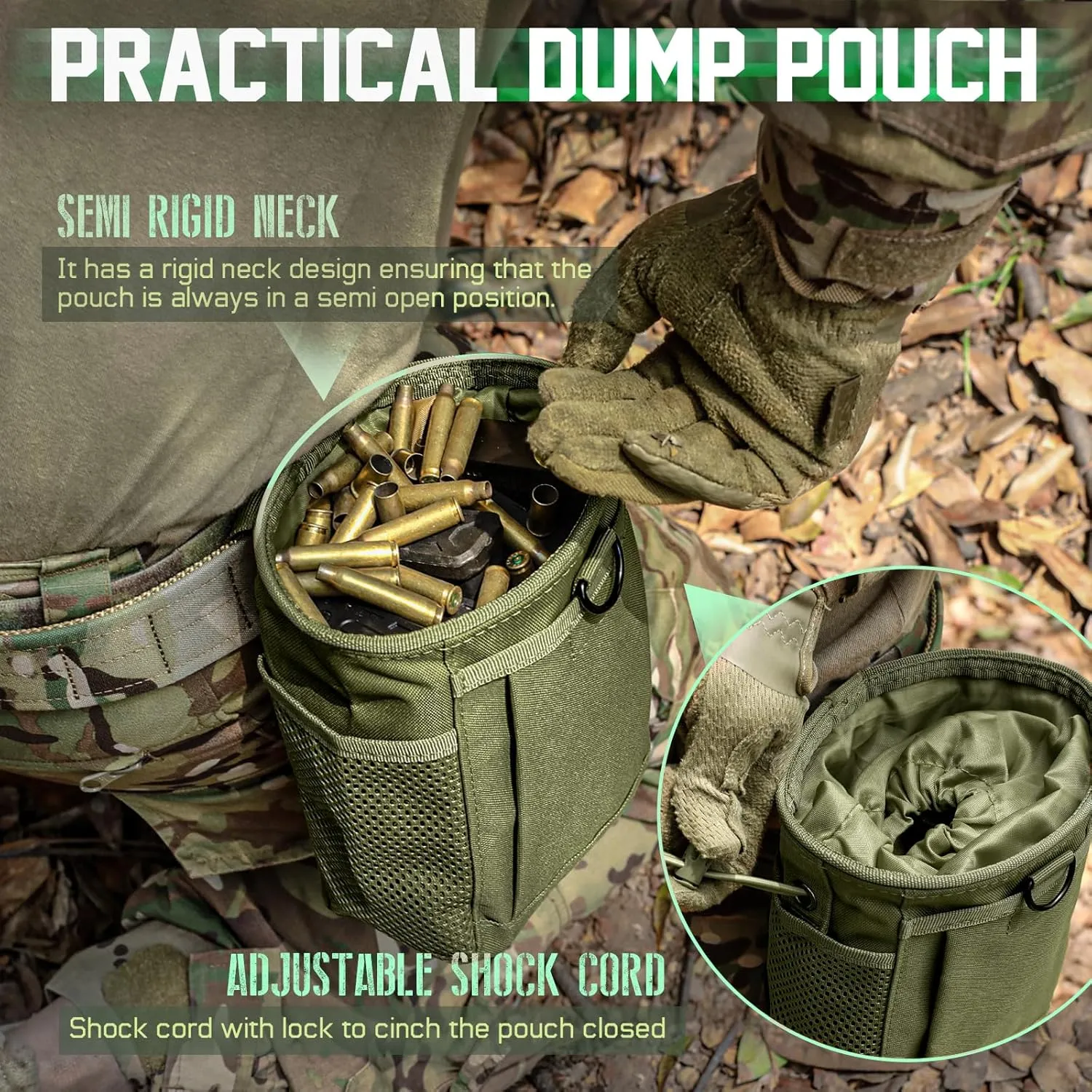 Tactical Molle Dump Pouch, Magazine Recovery Pouch Drastring Ammo Bag Belt Utility Fanny Adjustable Military Holster Bag Outdoor for Airsoft Paintball Hunting Gear with D-Ring Grimlock