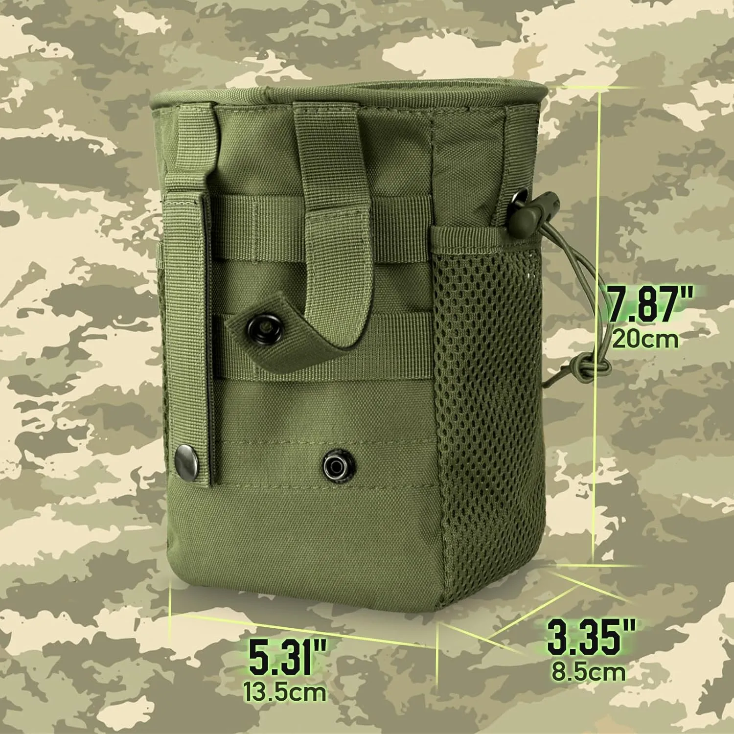 Tactical Molle Dump Pouch, Magazine Recovery Pouch Drastring Ammo Bag Belt Utility Fanny Adjustable Military Holster Bag Outdoor for Airsoft Paintball Hunting Gear with D-Ring Grimlock