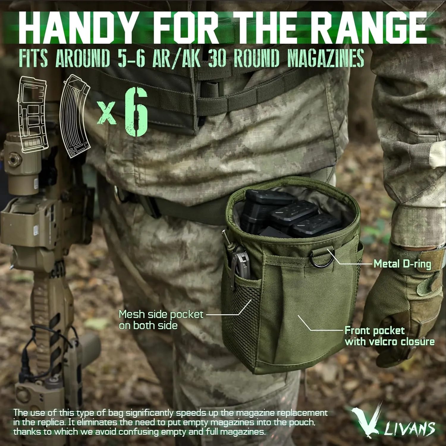 Tactical Molle Dump Pouch, Magazine Recovery Pouch Drastring Ammo Bag Belt Utility Fanny Adjustable Military Holster Bag Outdoor for Airsoft Paintball Hunting Gear with D-Ring Grimlock