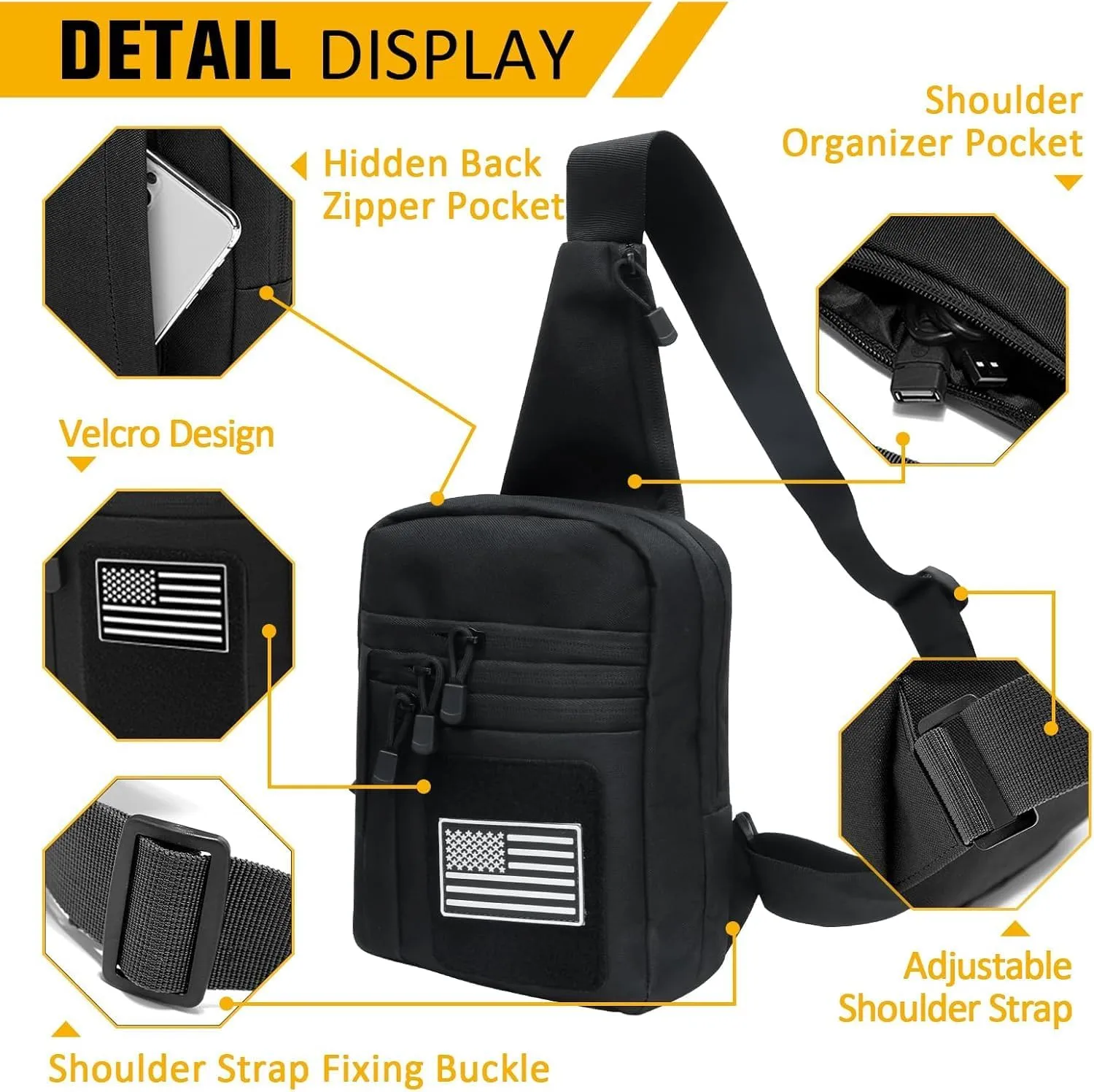 Tactical Sling Bag Concealed Carry Bag for Men, Small Tactical Crossbody Bags with CCW Holder EDC Military Shoulder Bags for Men - Black