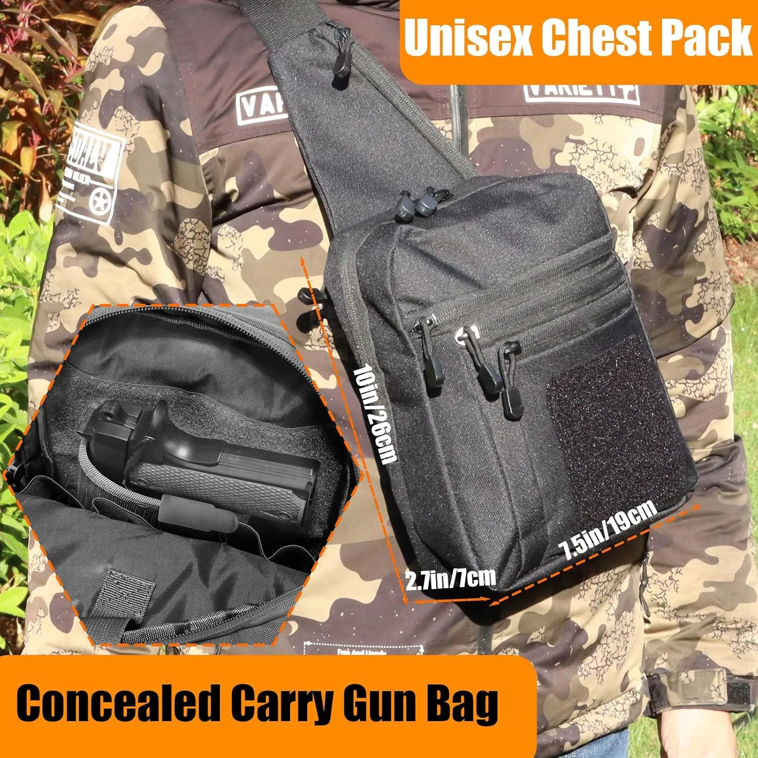 Tactical Sling Chest Bag Concealed Carry Bags with Gun Holder EDC Shoulder Crossbody Casual pack