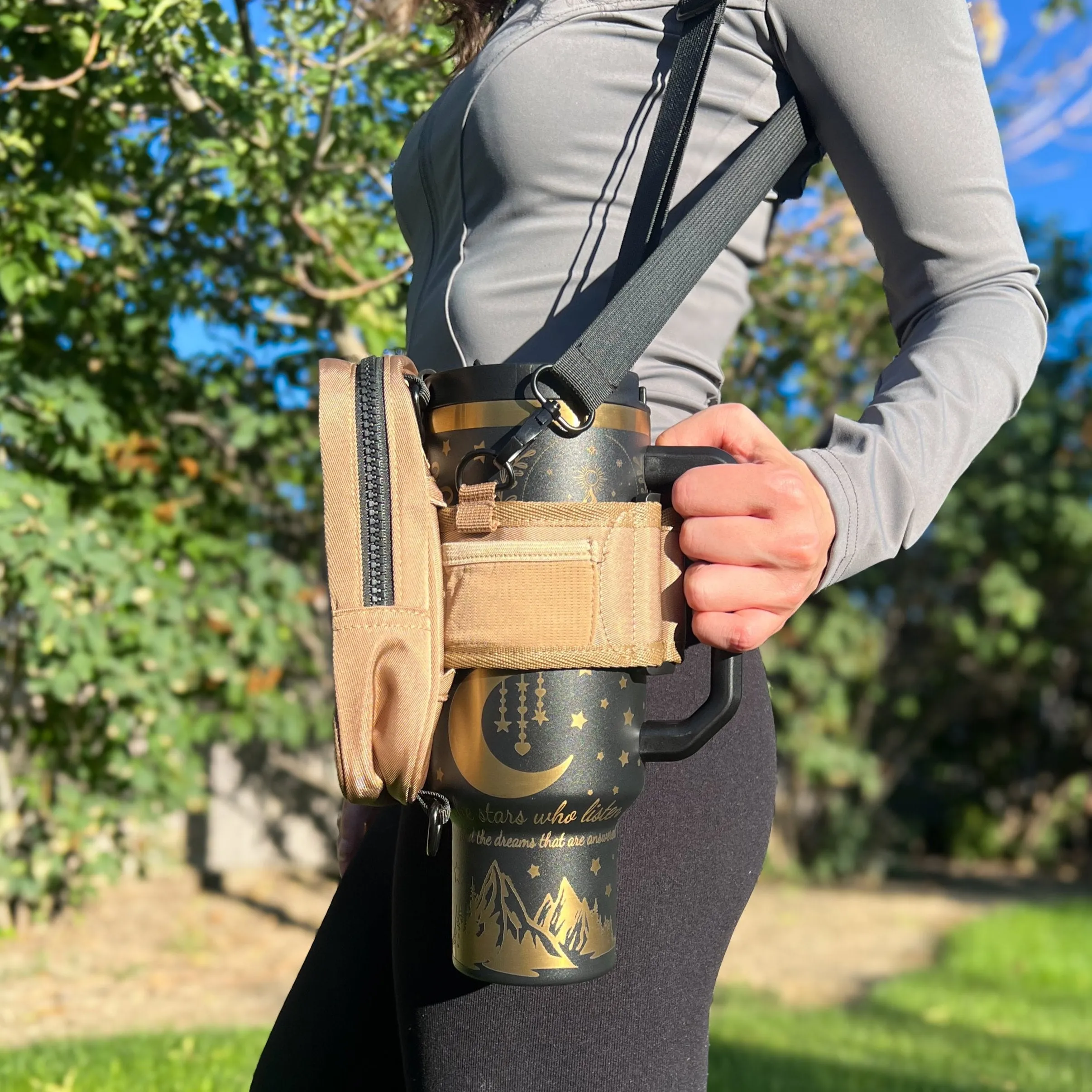 Tan Crossbody Bag With Tumbler Belt