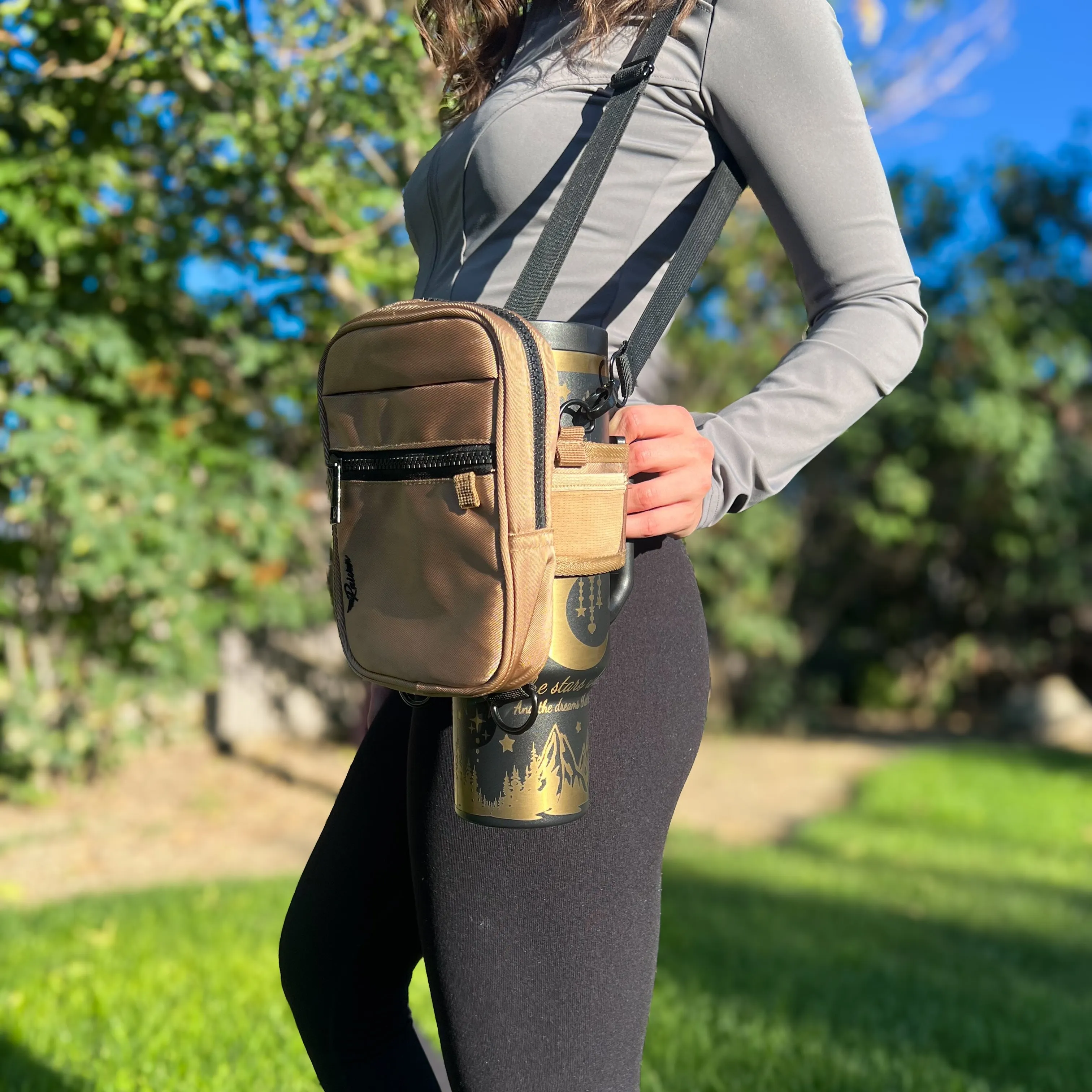 Tan Crossbody Bag With Tumbler Belt