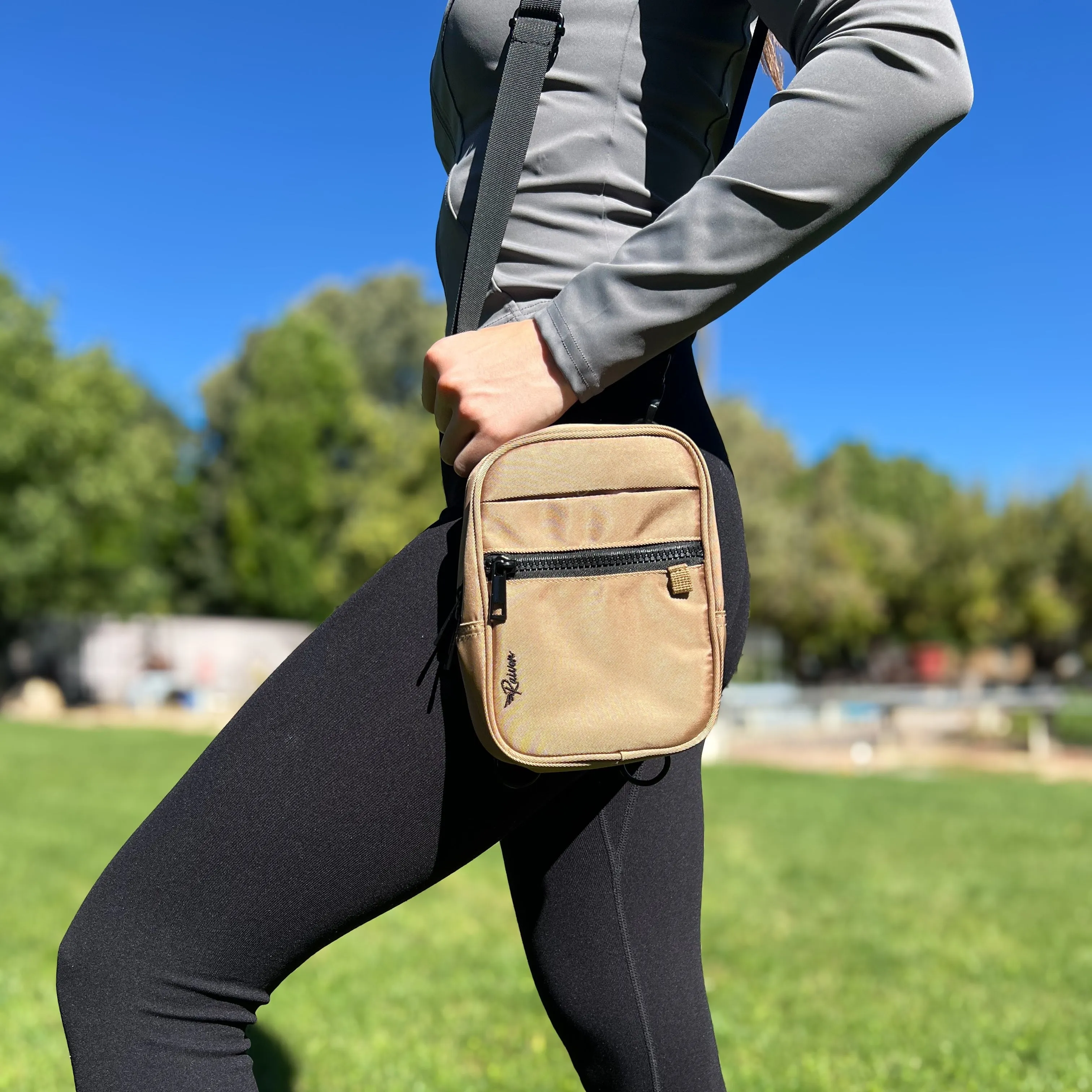 Tan Crossbody Bag With Tumbler Belt