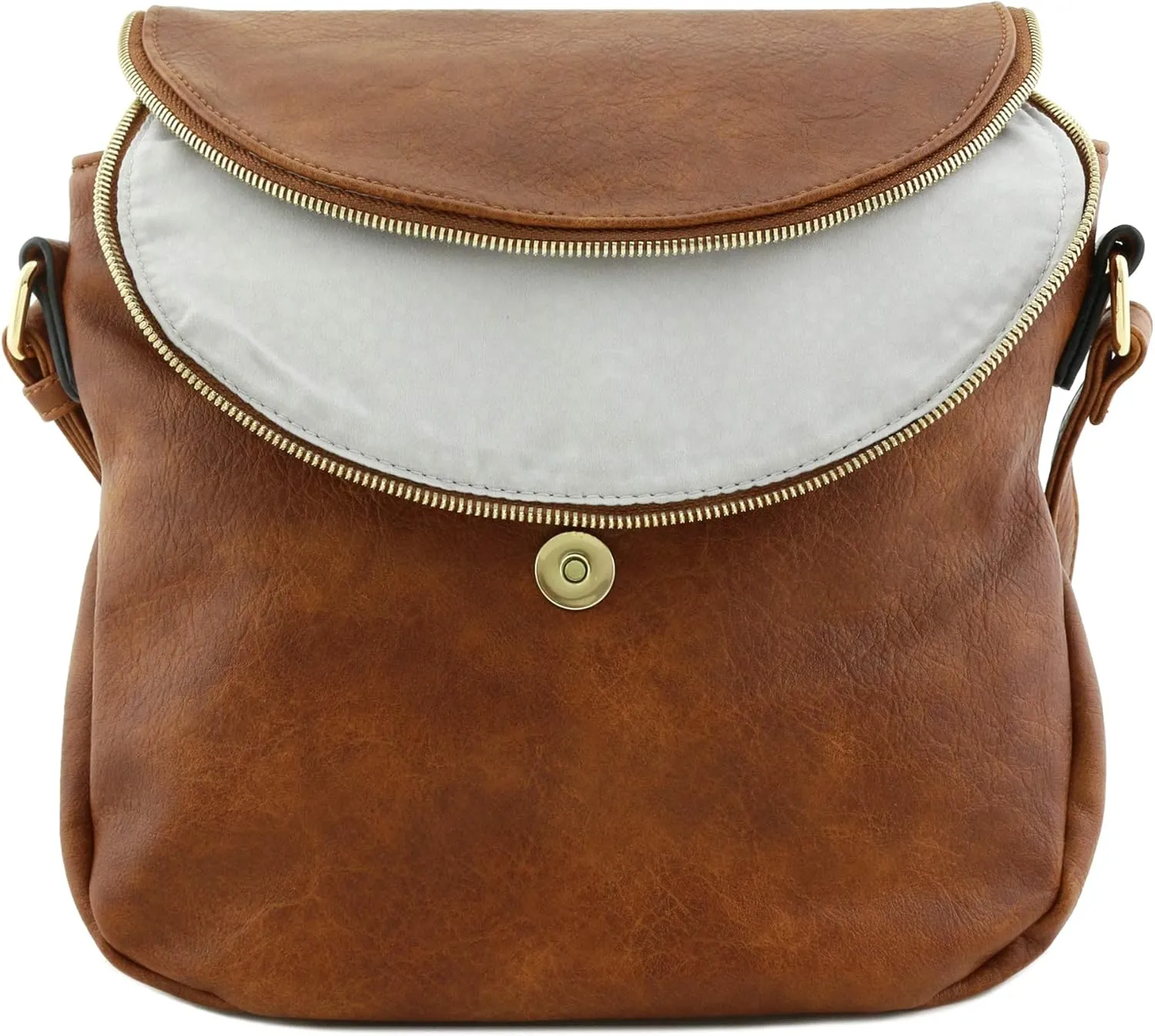 Tassel Accent Crossbody Bag with Flap Top (Tan)