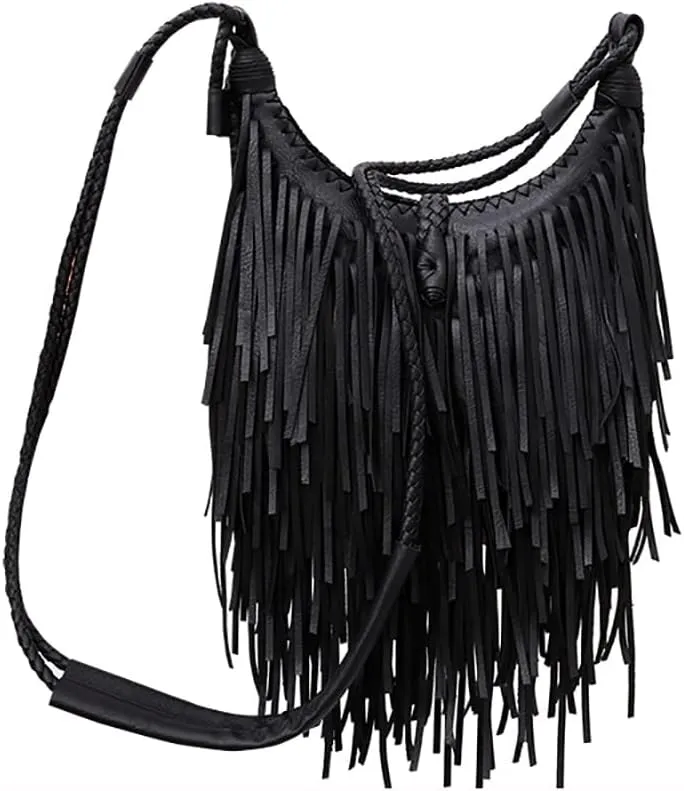 Tassel Shoulder Bag Vintage & Stylish Women PU Leather Bohemian Fringed Crossbody Shoulder Hobo Fringe bag