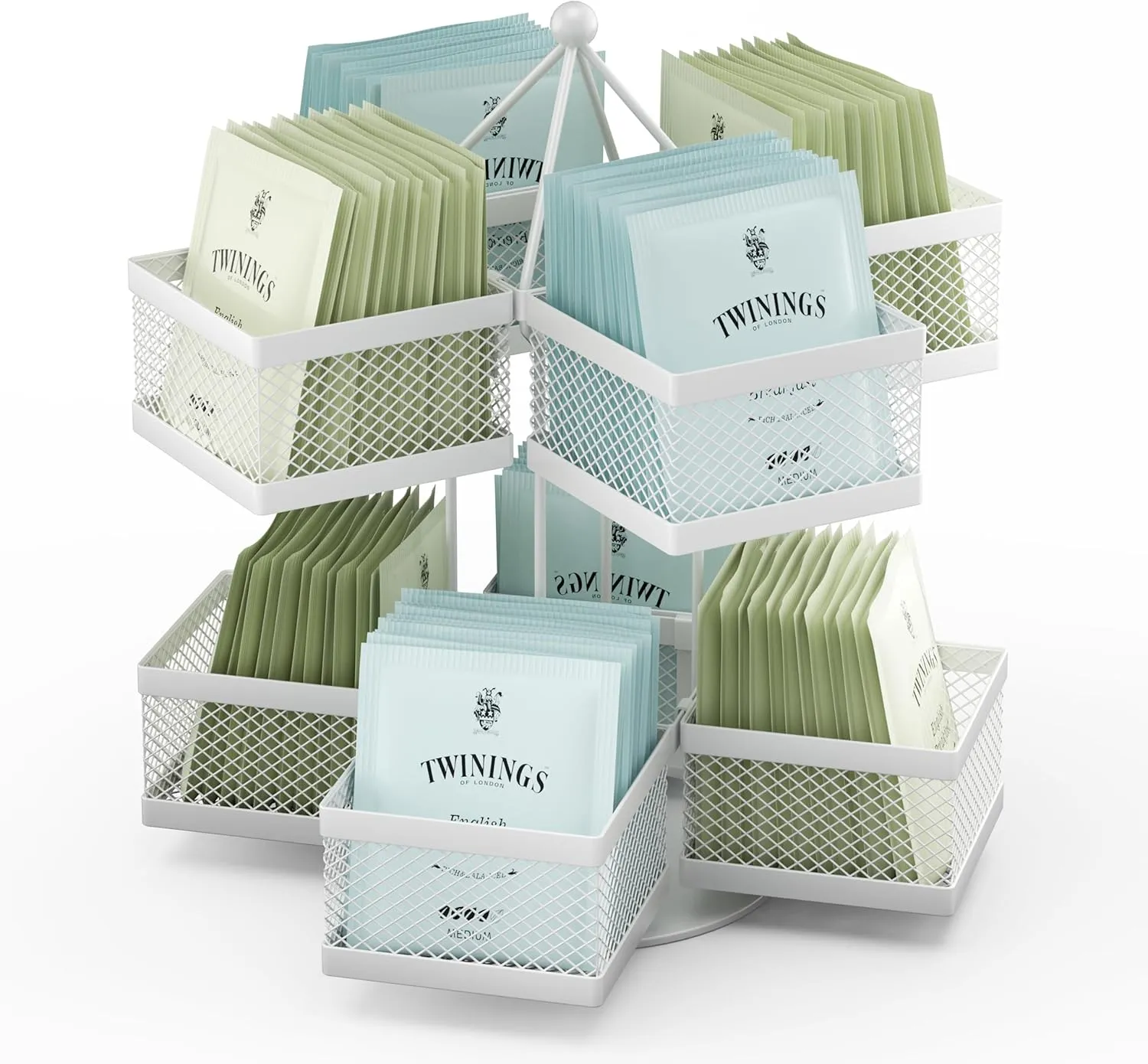 Tea Bag Organizer, Tea Bag Storage Holder Spinning Carousel 96 Teabags Container, Lazy Susan Coffee Creamer Sweetener Tea Caddy for Kitchen Counter Cabinet Pantry Shelf Organizer