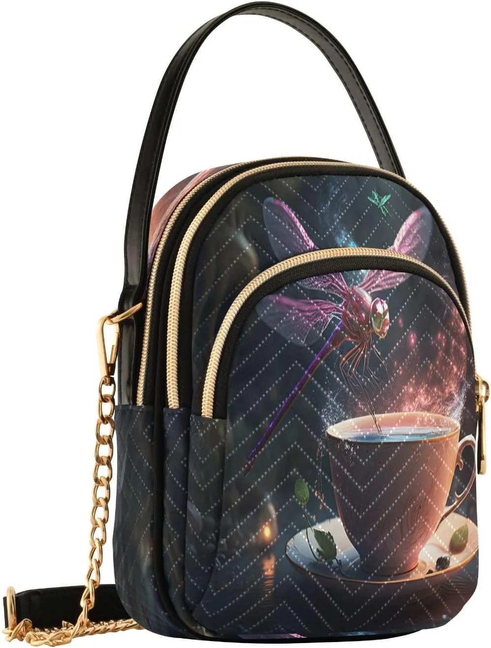 Teacup Magic Dragonfly Dark Crossbody Bags for Women Fanny Pack Travel Hiking Chest Bag Phone Purse with Strap