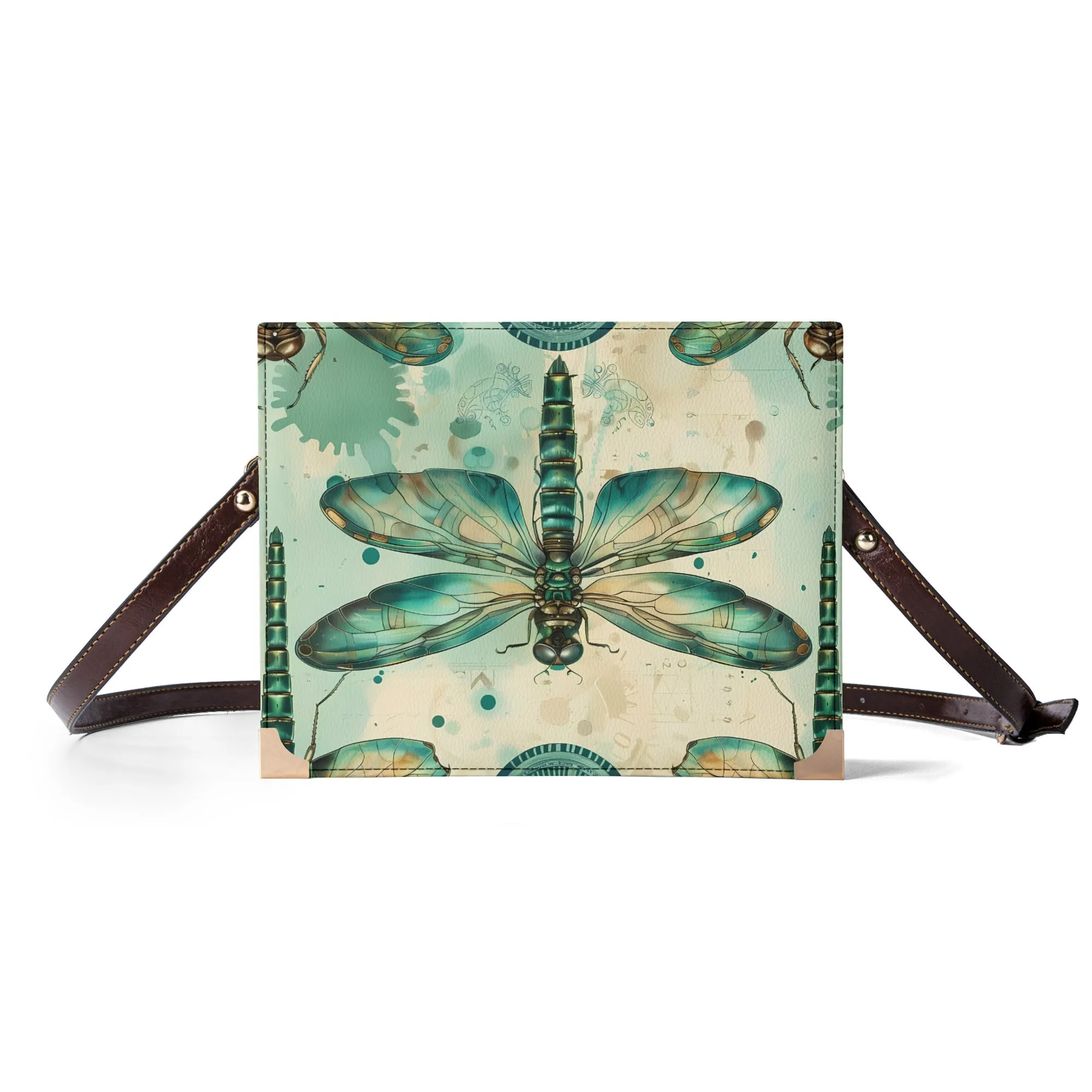 Teal Steampunk Dragonfly Book Cover Bag - Vintage-Inspired Crossbody Book Carrier