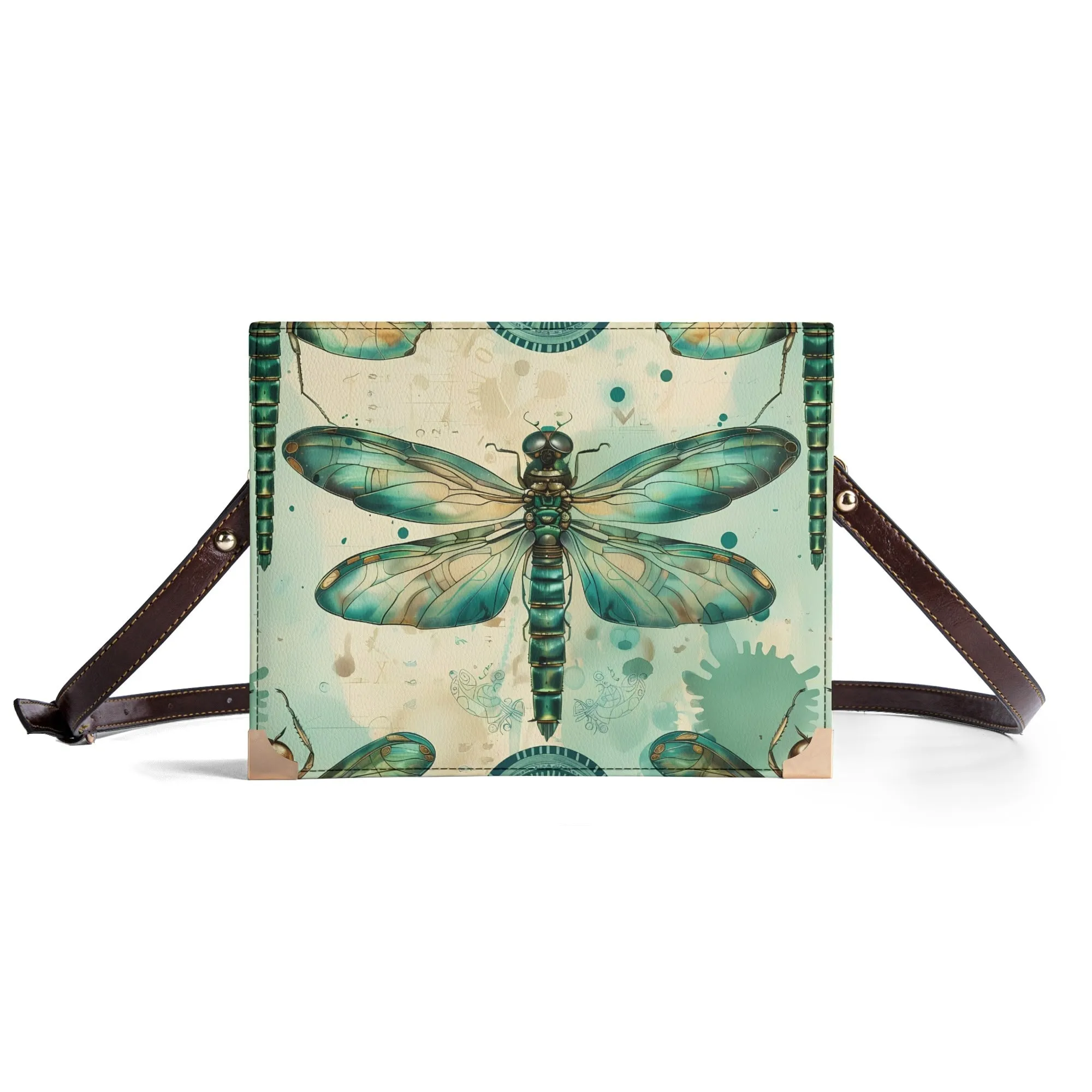 Teal Steampunk Dragonfly Book Cover Bag - Vintage-Inspired Crossbody Book Carrier