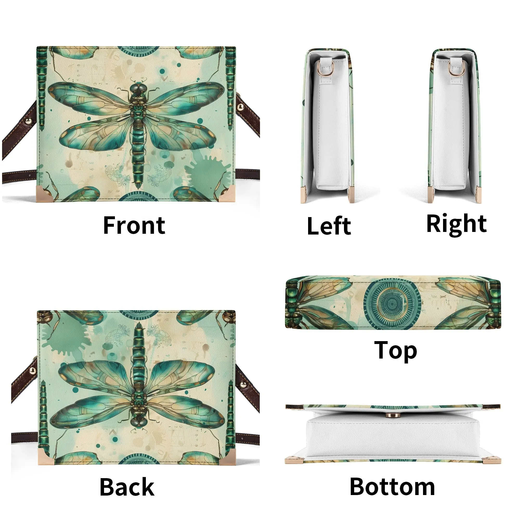 Teal Steampunk Dragonfly Book Cover Bag - Vintage-Inspired Crossbody Book Carrier