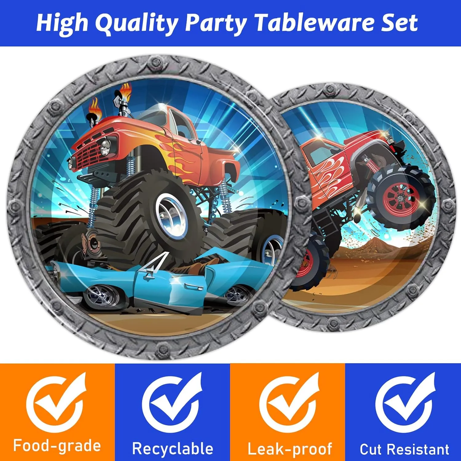 Tevxj 96PCS Truck Birthday Tableware Set Racing Car Dinnerware Disposable Plates Truck Theme Party Plates Napkins Forks for Boys Kids Car Party Decorations Supplies 24 guests