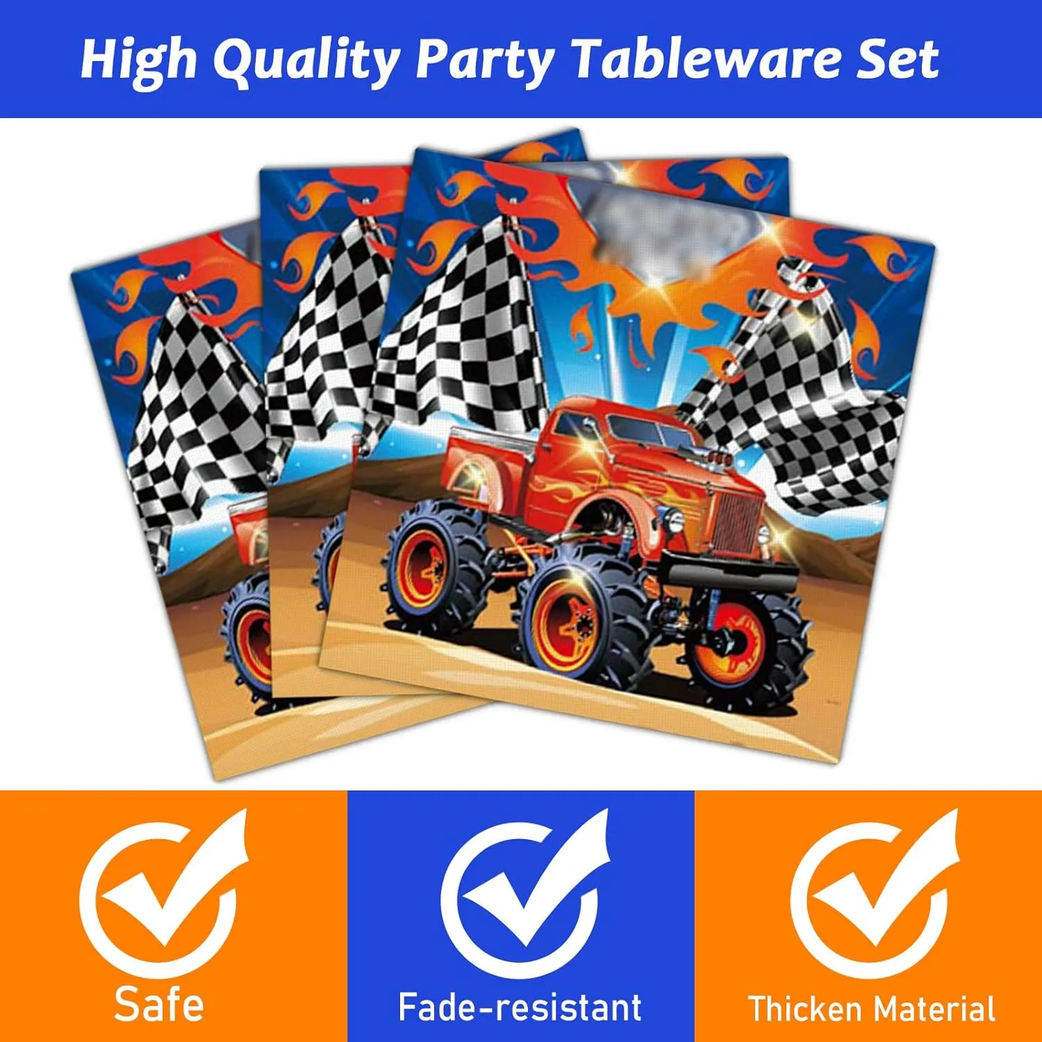 Tevxj 96PCS Truck Birthday Tableware Set Racing Car Dinnerware Disposable Plates Truck Theme Party Plates Napkins Forks for Boys Kids Car Party Decorations Supplies 24 guests