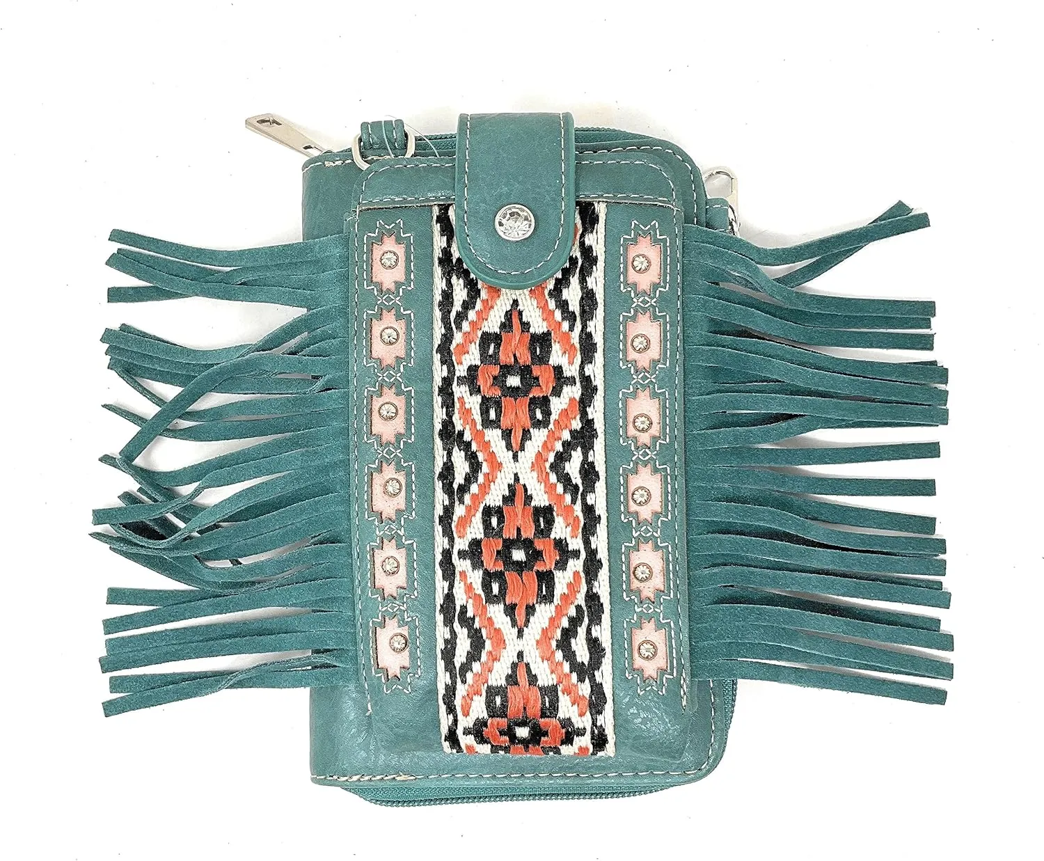 Texas West Western Style Small Embroidery Tassel Crossbody Cell Phone Purses Handbags with Coin Pocket in 3 colors