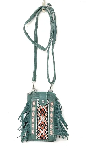 Texas West Western Style Small Embroidery Tassel Crossbody Cell Phone Purses Handbags with Coin Pocket in 3 colors