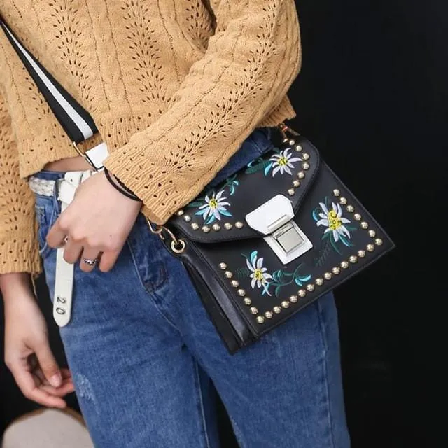 The Embroidery Flower Leather Handbag