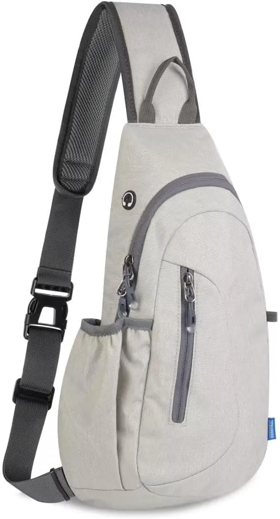 TITECOUGO Large Sling Bag for Women Men Crossbody Bag Waterproof Hiking Backpack Shoulder Bag Chest Bag Travel Essentials Backpack for Outdoor Walking Biking Camping Running Light Gray