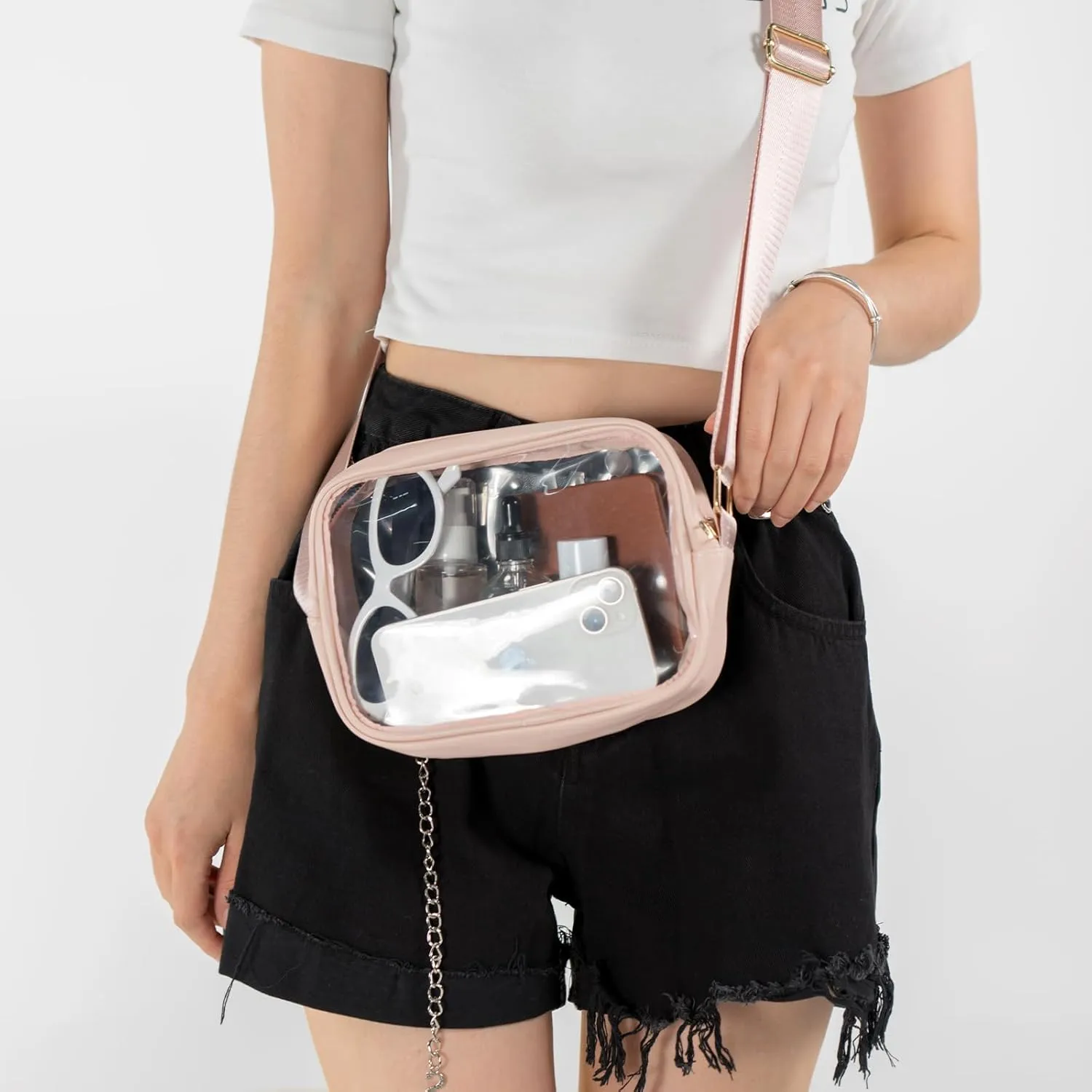 TOBVZOO Clear Purse Crossbody Bag Stadium Approved, Transparent Bag with Adjustable Strap for Concerts Sports Events