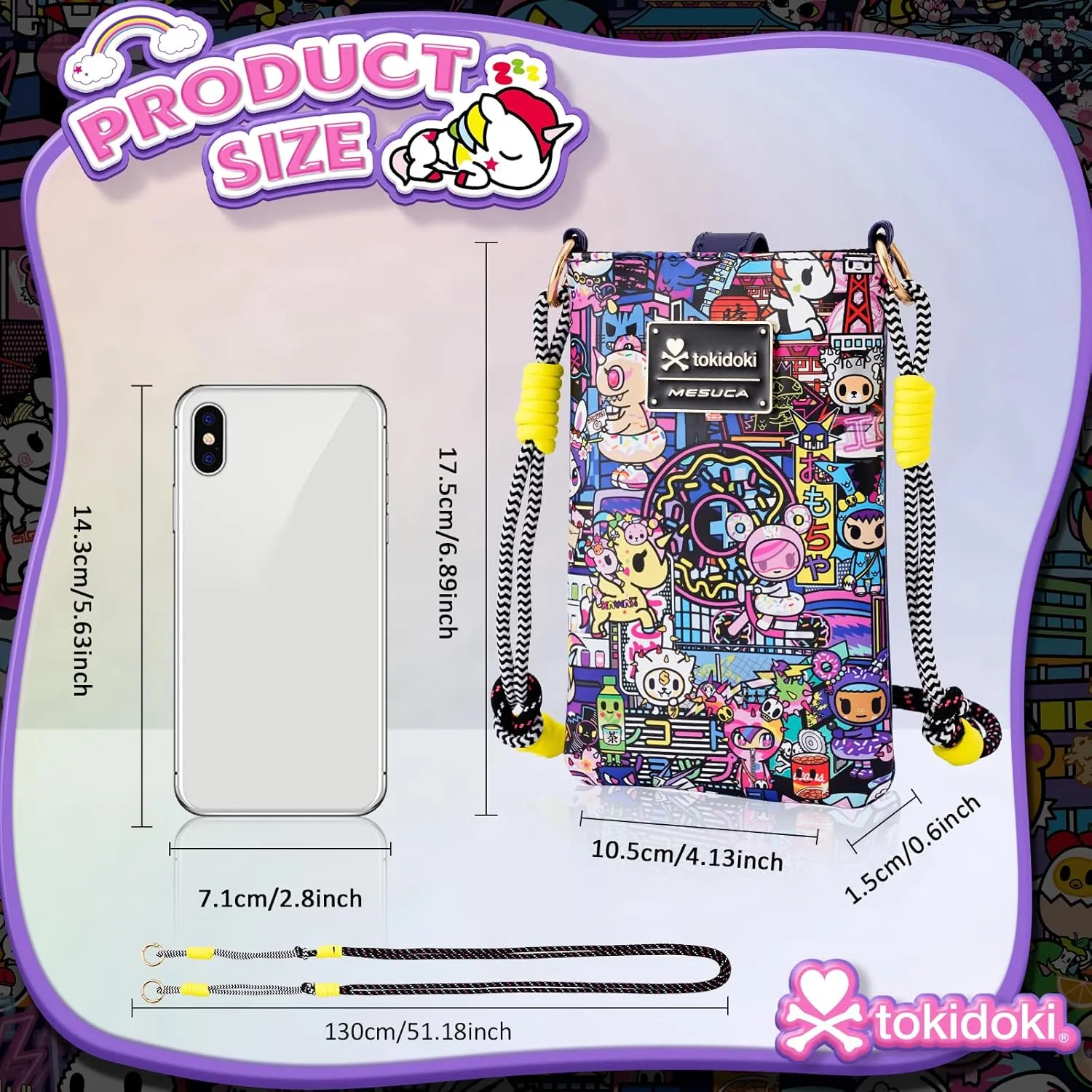 Tokidoki Official Licensed Leather Crossbody Bag with Adjustable Strap Phone Bag Shoulder Bag Coin Purses for Women
