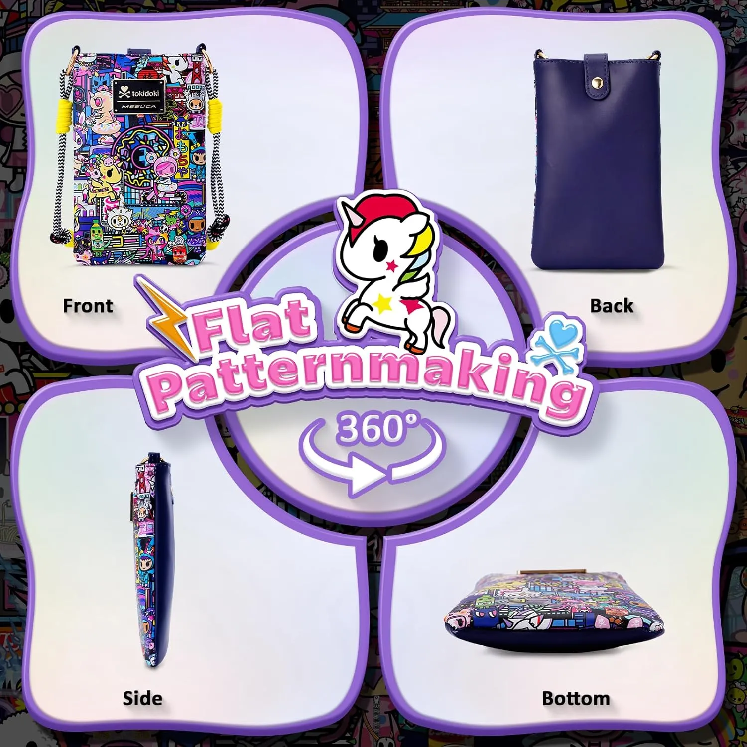Tokidoki Official Licensed Leather Crossbody Bag with Adjustable Strap Phone Bag Shoulder Bag Coin Purses for Women
