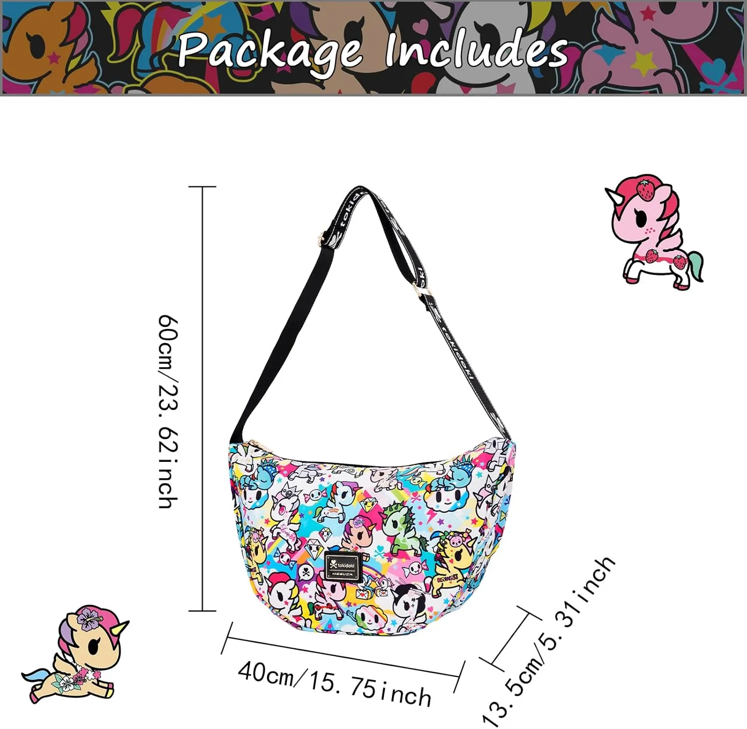 Tokidoki Unicorno Nylon Crossbody Bag Cartoon Shoulder Bag for Women Phone Bag Purse Wallet Credit Card Gift for Women Girls