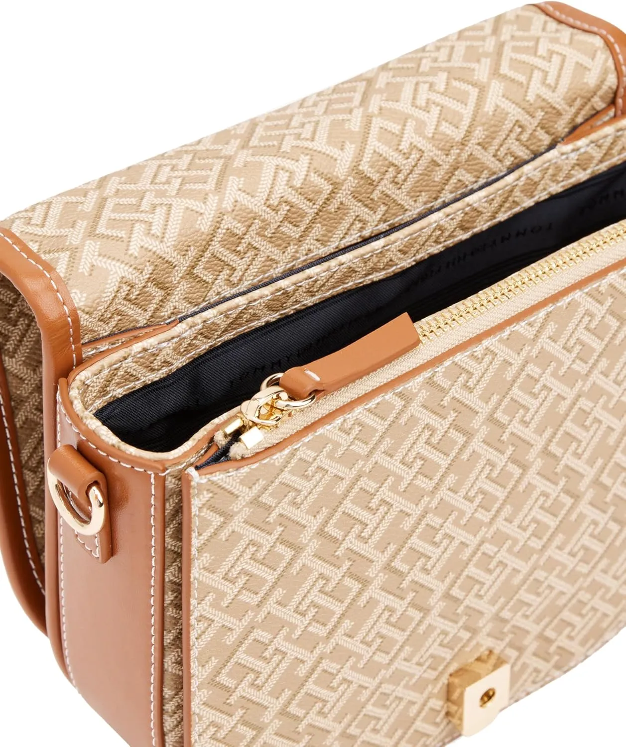 Tommy Hilfiger Monogram Leather Saddle Bag with Adjustable Crossbody Strap
